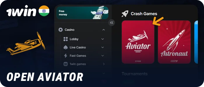 Open the Aviator crash game in the 1Win casino lobby